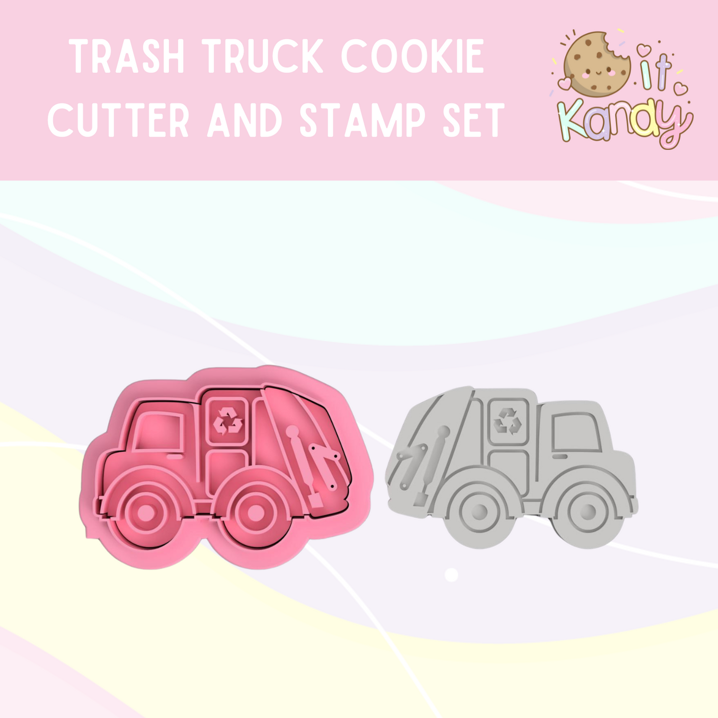 Trash truck cookie cutter and stamp set