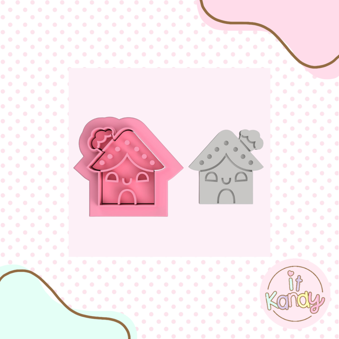 Cute gingerbread house cookie cutter and stamp set