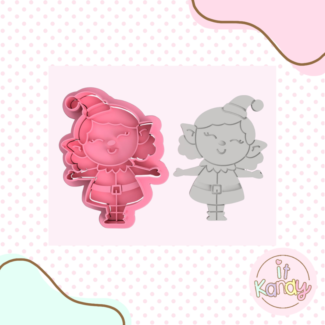 Elf girl cookie cutter and stamp set