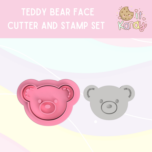 Teddy bear face cookie cutter and stamp set