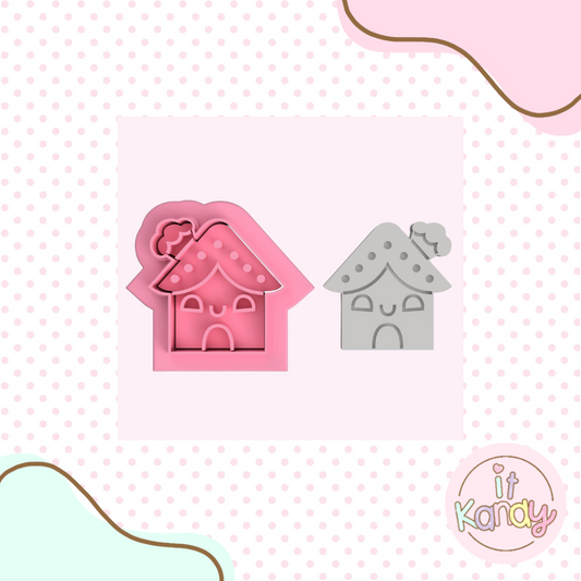 Cute gingerbread house cookie cutter and stamp set